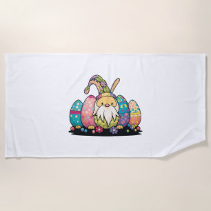 Easter Bunny Spring Cute Gnome Easter Egg Hunting  Beach Towel