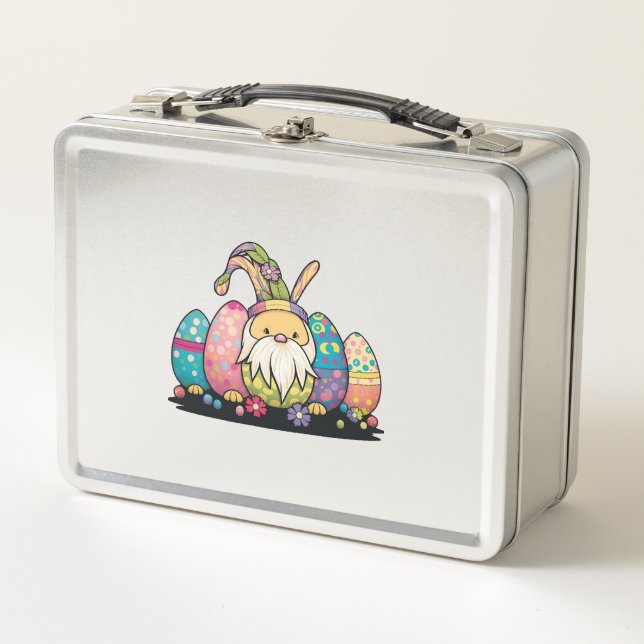 Easter Bunny Spring Cute Gnome Easter Egg Hunting  Metal Lunch Box (Front)