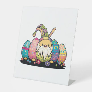 Easter Bunny Spring Cute Gnome Easter Egg Hunting Pedestal Sign