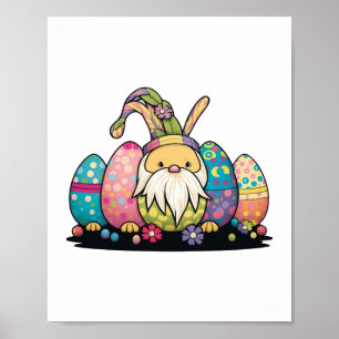 Easter Bunny Spring Cute Gnome Easter Egg Hunting Poster