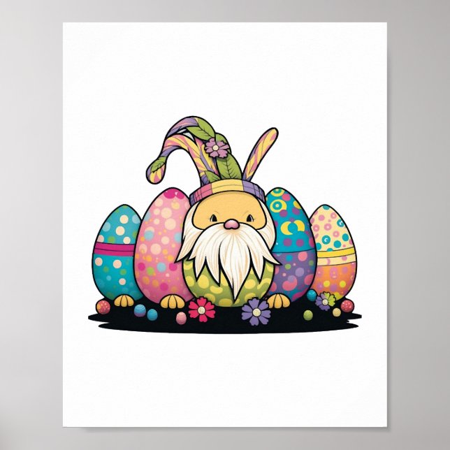 Easter Bunny Spring Cute Gnome Easter Egg Hunting  Poster (Front)