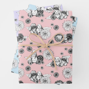 Easter Bunny Spring Floral Pattern Wrapping Paper Sheet