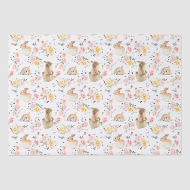 Easter Bunny Spring Floral Tissue Paper (Front)