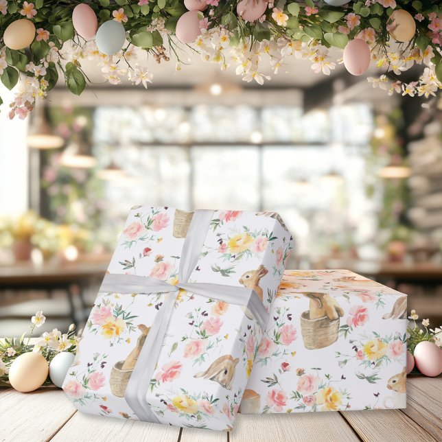 Easter Bunny Spring Floral Wrapping Paper (Easter Bunny Spring Floral Wrapping Paper)