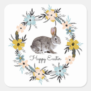 Easter Bunny & Spring Flowers Easter Gift Stickers