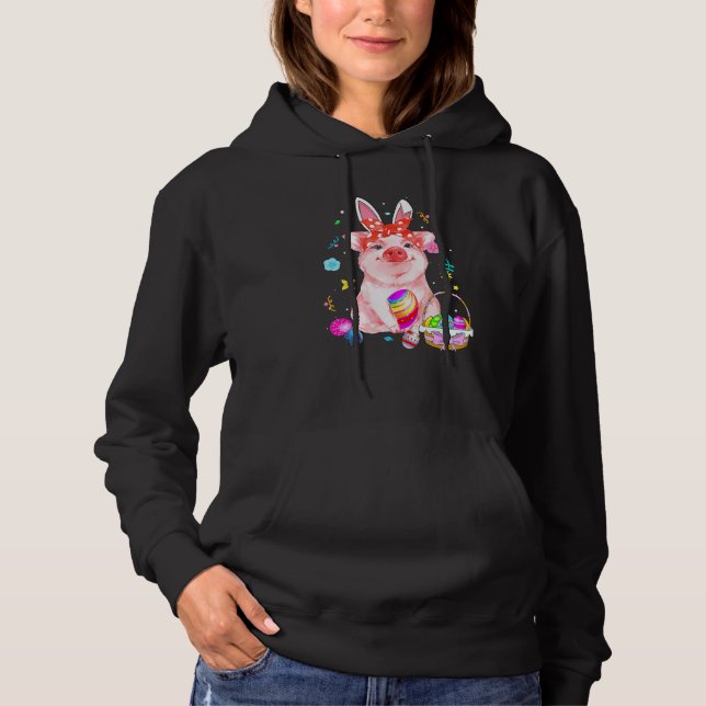 Easter Bunny Spring Pig Bow Egg Hunting Basket Col Hoodie (Front)