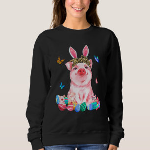 Easter Bunny Spring Pig Bow Egg Hunting Basket Col Sweatshirt