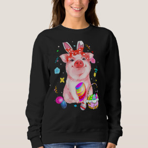 Easter Bunny Spring Pig Bow Egg Hunting Basket Col Sweatshirt