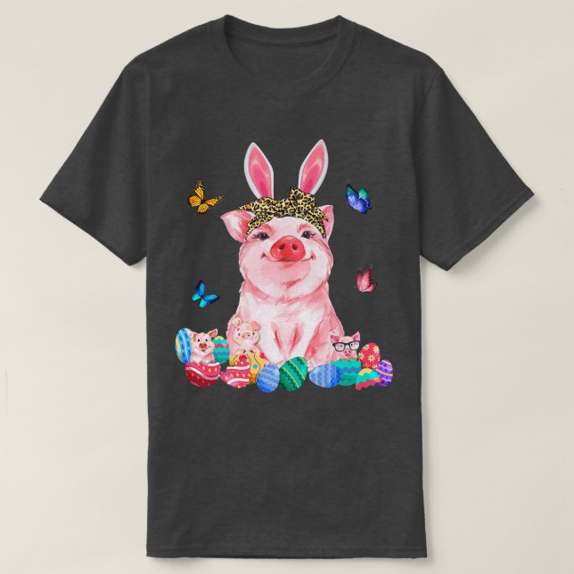 Easter Bunny Spring Pig Bow Egg Hunting Basket Col T-Shirt (Design Front)