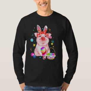 Easter Bunny Spring Pig Bow Egg Hunting Basket Col T-Shirt