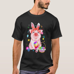 Easter Bunny Spring Pig bow Egg Hunting Basket col T-Shirt