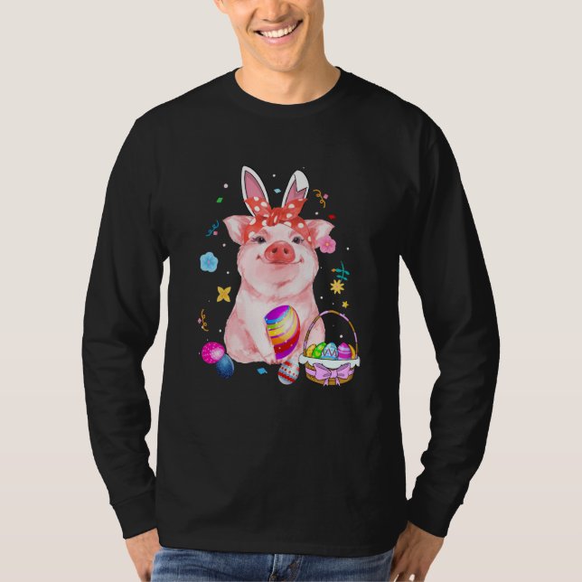 Easter Bunny Spring Pig bow Egg Hunting Basket col T-Shirt (Front)