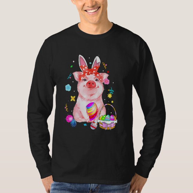 Easter Bunny Spring Pig bow Egg Hunting Basket col T-Shirt (Front)