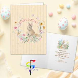 Easter Bunny Spring Wildflowers w Yellow Ribbons Holiday Card
