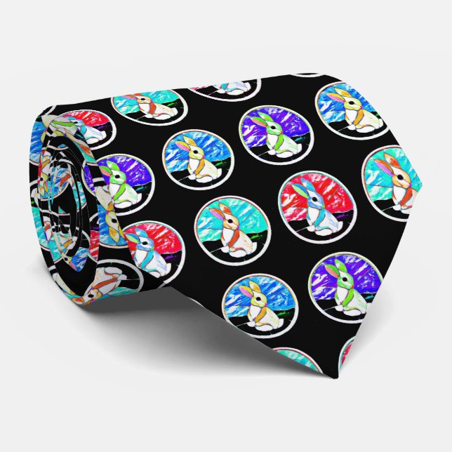 Easter Bunny Stained Glass Tie (Rolled)