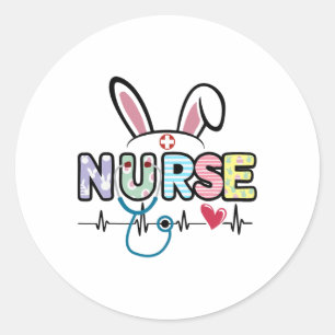 Easter Bunny Stethoscope Heartbeat Medical Nurse D Classic Round Sticker