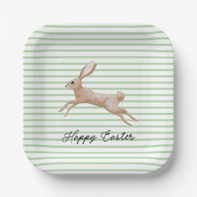 Easter Bunny Striped Paper Plates (Front)