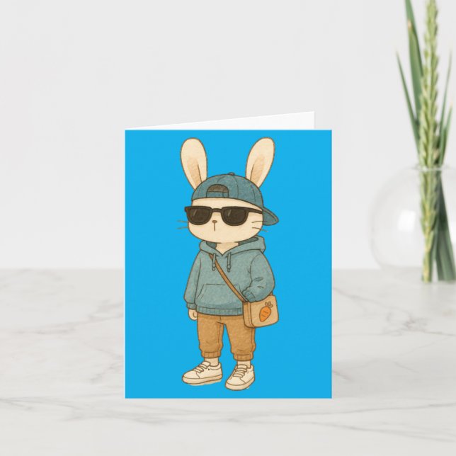 Easter Bunny Sungles Cute Cool Rabbit Spring Boys Card (Front)