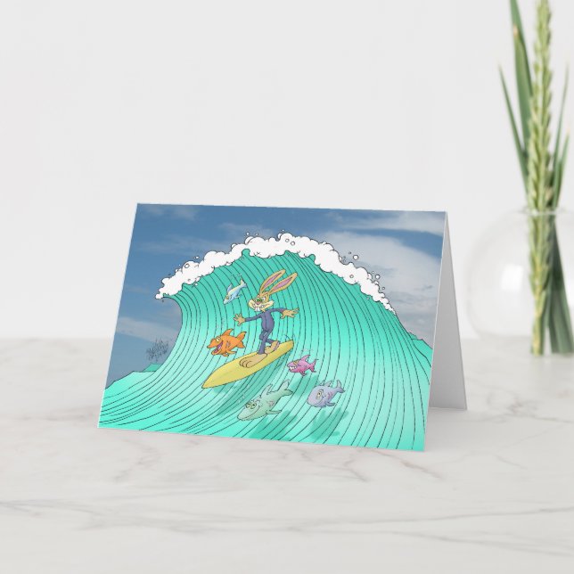 Easter bunny surfing. card (Front)