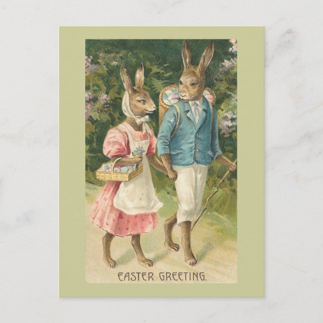 Easter Bunny Sweethearts Vintage Holiday Postcard (Front)