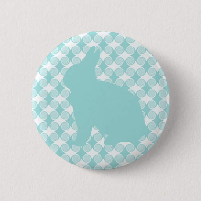 Easter Bunny Swirls Button, Light Blue 6 Cm Round Badge (Front)