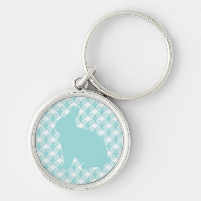 Easter Bunny Swirls Keychain, Light Blue Key Ring (Front)