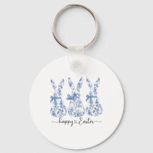Easter Bunny Trio Blue Toile Key Ring