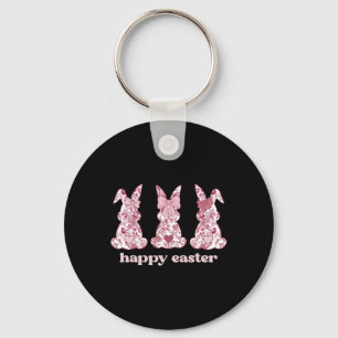 Easter Bunny Trio Pink Chinoiserie For Easter Day Key Ring