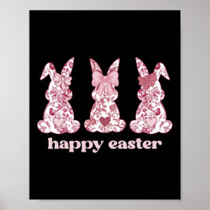 Easter Bunny Trio Pink Chinoiserie For Easter Day  Poster