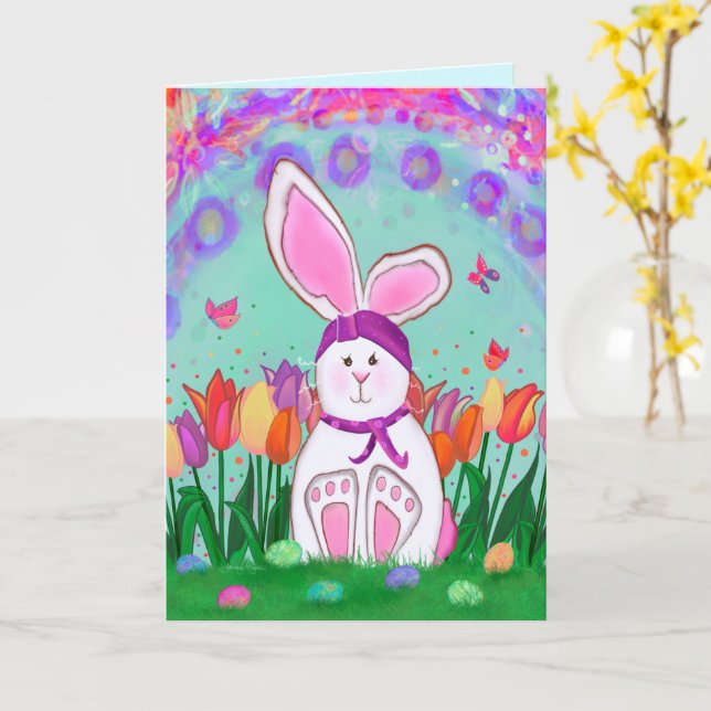 Easter Bunny Tulips Girly Cute Flowers  Card (Yellow Flower)