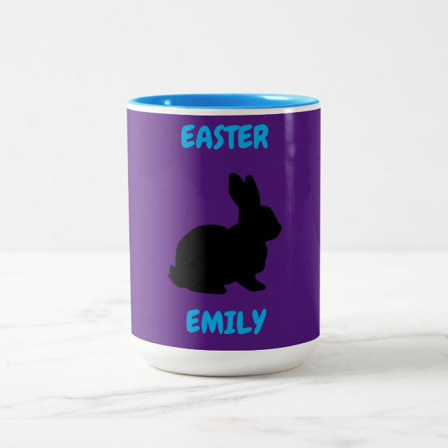 Easter bunny two toned mug. Personalised name. Two-Tone Coffee Mug (Center)
