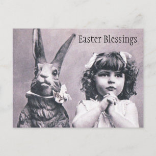Easter Bunny Victorian Praying Girl Post Card