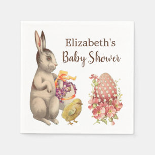 Easter Bunny Vintage Rabbit & Chicken Baby Shower Napkin