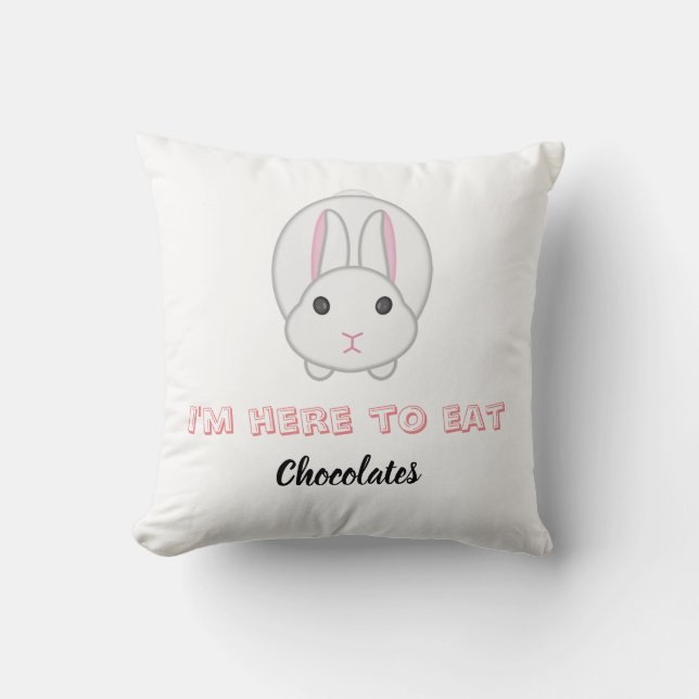 Easter bunny waiting to eat chocolates         cushion (Front)