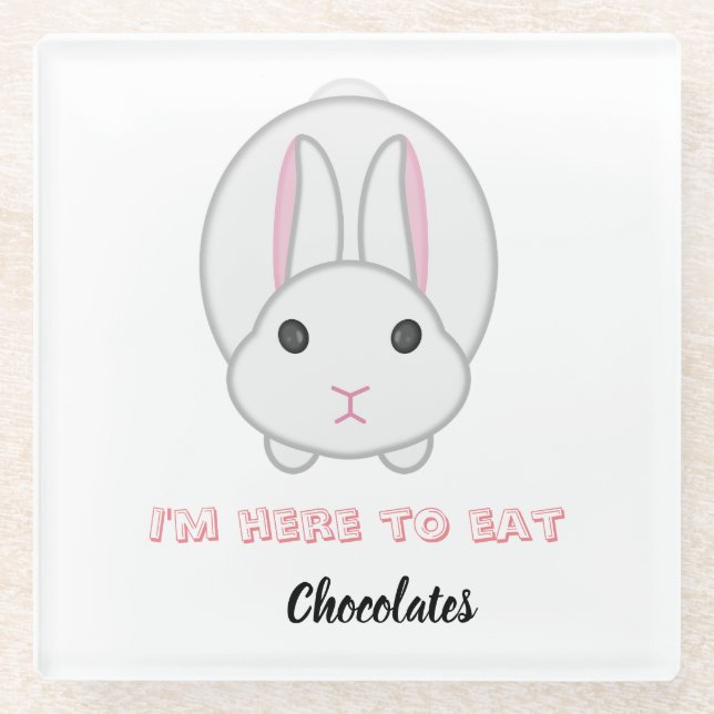 Easter bunny waiting to eat chocolates         glass coaster (Front)