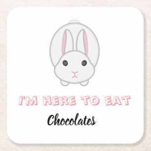 Easter bunny waiting to eat chocolates square paper coaster