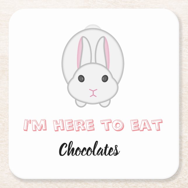 Easter bunny waiting to eat chocolates      square paper coaster (Front)