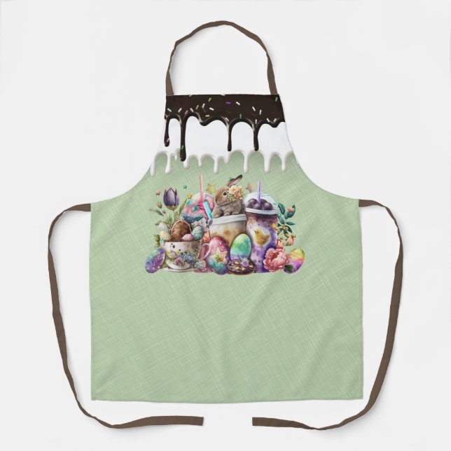 Easter Bunny Watercolor Coffee Drinks  Apron (Front)