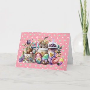 Easter Bunny Watercolor Coffee Drinks Card