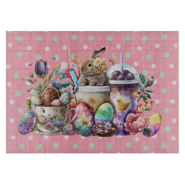 Easter Bunny Watercolor Coffee Drinks Cutting Board (Front)