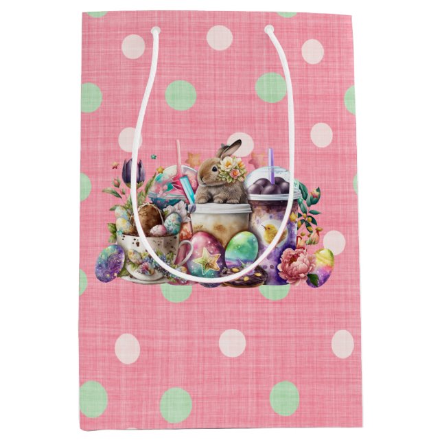 Easter Bunny Watercolor Coffee Drinks Medium Gift Bag (Front)