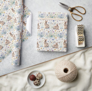 Easter Bunny Watercolor Floral Spring Wrapping Paper