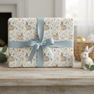 Easter Bunny Watercolor Floral Spring Wrapping Paper