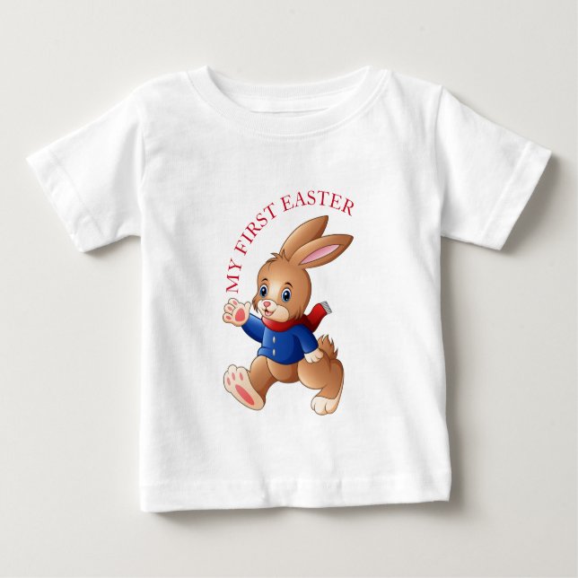 Easter Bunny Wearing Blue Jacket My First Easter Baby T-Shirt (Front)