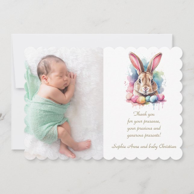 Easter Bunny Wildflowers Girl Boy Baby Shower  Thank You Card (Front)