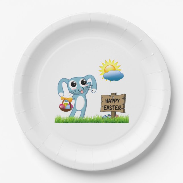 Easter Bunny wishes a Happy Easter Paper Plate (Front)