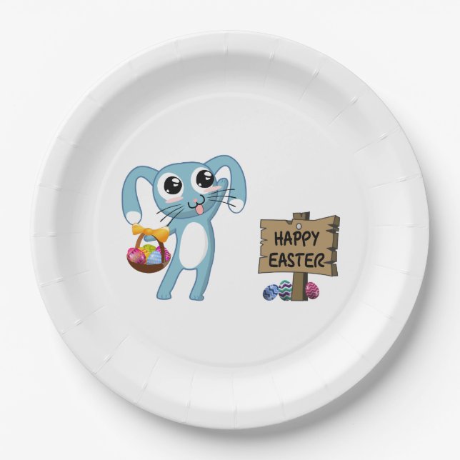 Easter Bunny wishes Happy Easter Paper Plate (Front)