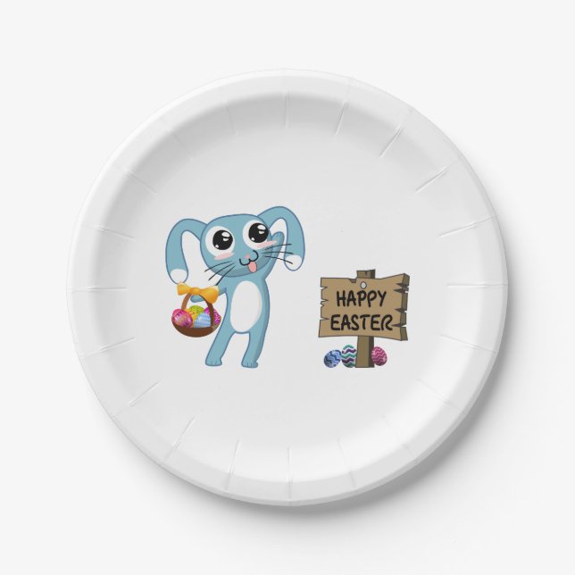 Easter Bunny wishes Happy Easter Paper Plate (Front)