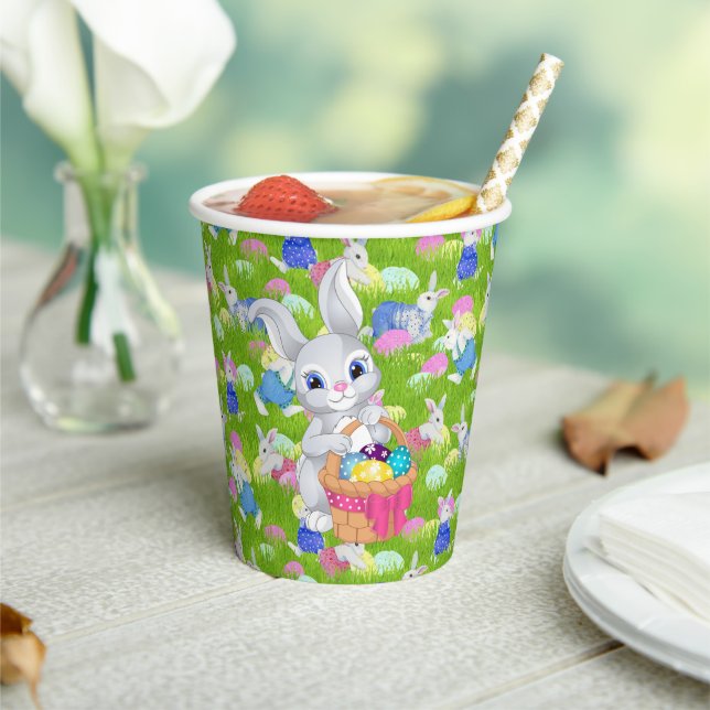 Easter Bunny with Basket Egg Hunt Party Paper Cups (Insitu)