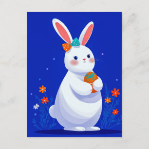 Easter Bunny with Blue Background Holiday Postcard